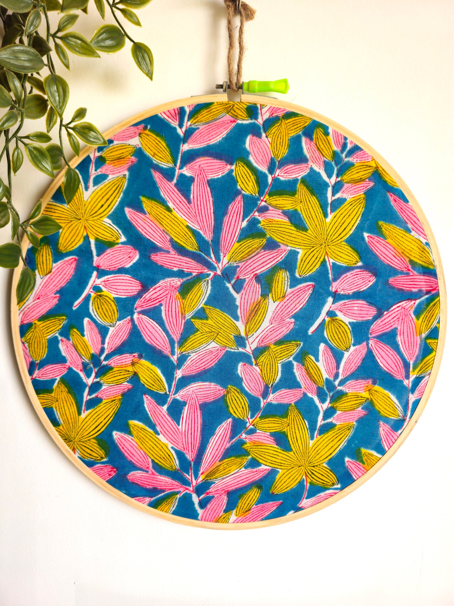 Multicolour Leaves Floral Embroidery Hoop – Upcycled Fabric | Multiple Sizes