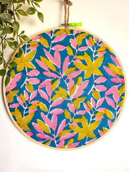 Multicolour Leaves Floral Embroidery Hoop – Upcycled Fabric | Multiple Sizes