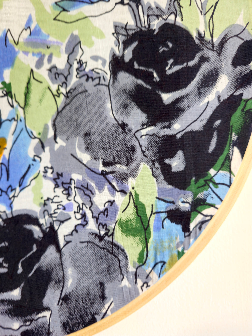 Watercolor Print Embroidery Hoop – White, Grey Blue, Black | Upcycled Fabric | Multiple Sizes