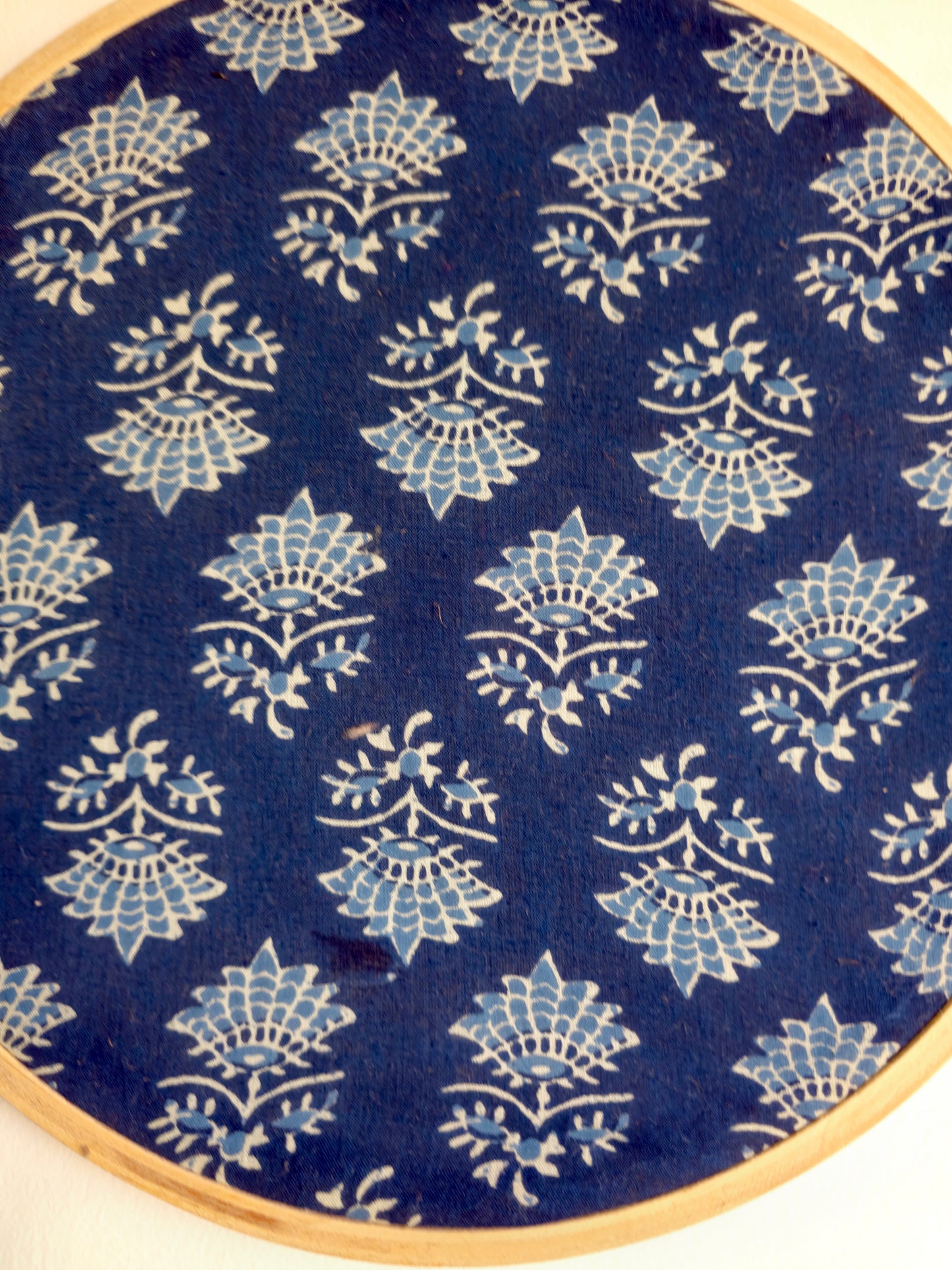 Indigo and White Floral Motif Embroidery Hoop – Upcycled Fabric | Multiple Sizes