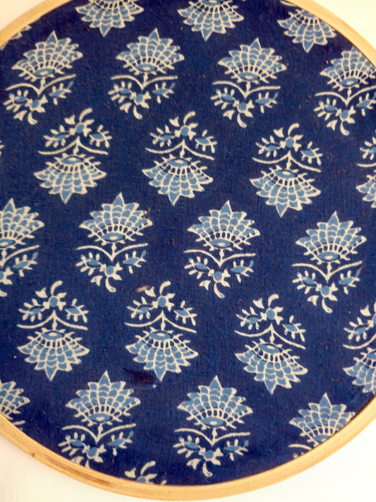 Indigo and White Floral Motif Embroidery Hoop – Upcycled Fabric | Multiple Sizes