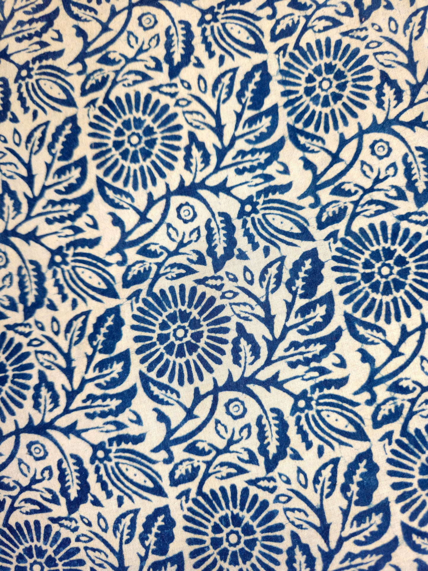 White & Indigo Floral Geometric Block Print Embroidery Hoop – Upcycled Fabric | Multiple Sizes