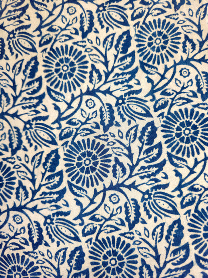 White & Indigo Floral Geometric Block Print Embroidery Hoop – Upcycled Fabric | Multiple Sizes