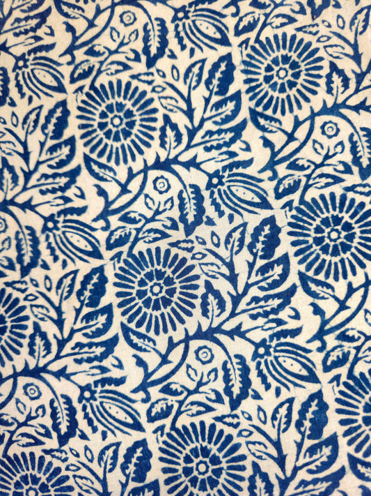 White & Indigo Floral Geometric Block Print Embroidery Hoop – Upcycled Fabric | Multiple Sizes