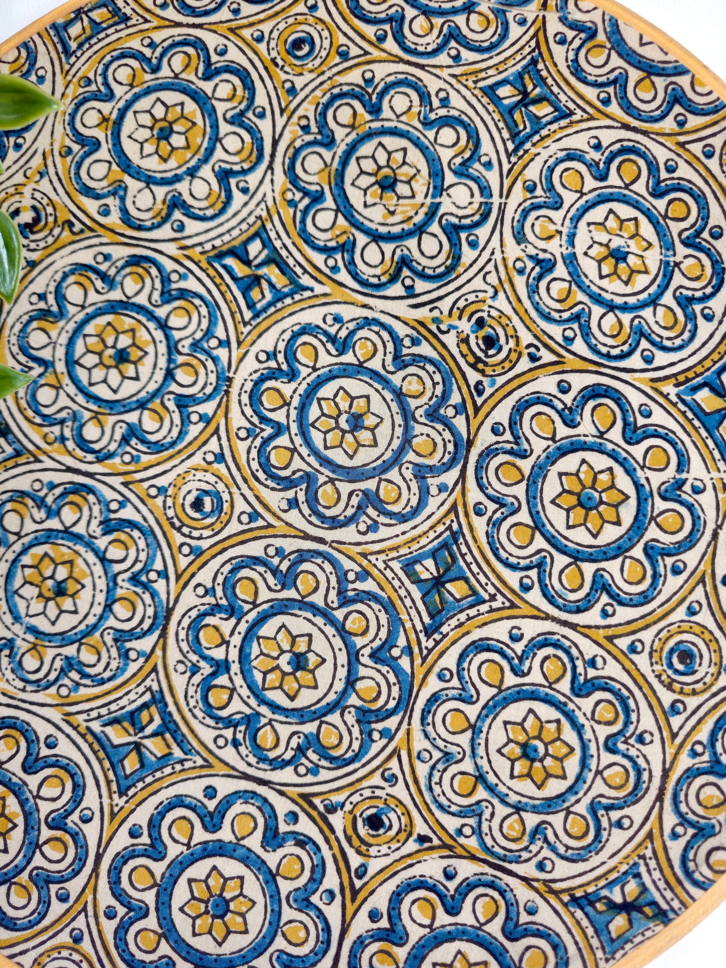 Beige Geometric & Indigo Flower Ajrakh Block Print Embroidery Hoop – Upcycled Fabric | Multiple Sizes