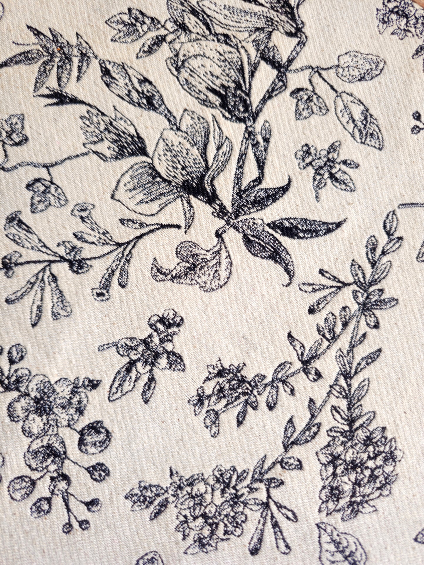 Elegant Handloom Embroidery Hoop Wall Art | 12 Inch | White & Black Floral Recycled Cotton Decor