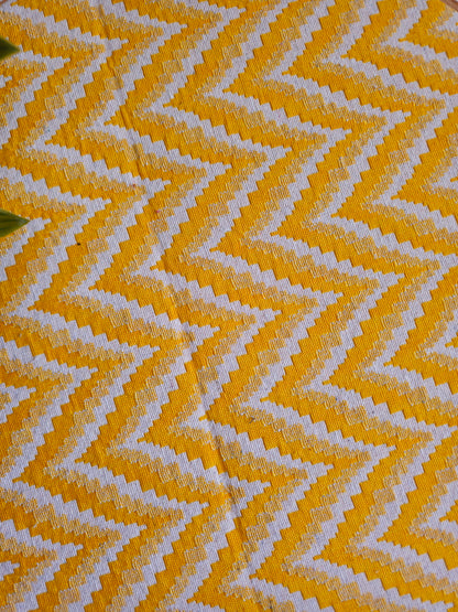 Geometric Embroidery Hoop Wall Art | 18 Inch | Handloom Yellow & White Zigzag Recycled Cotton Decor