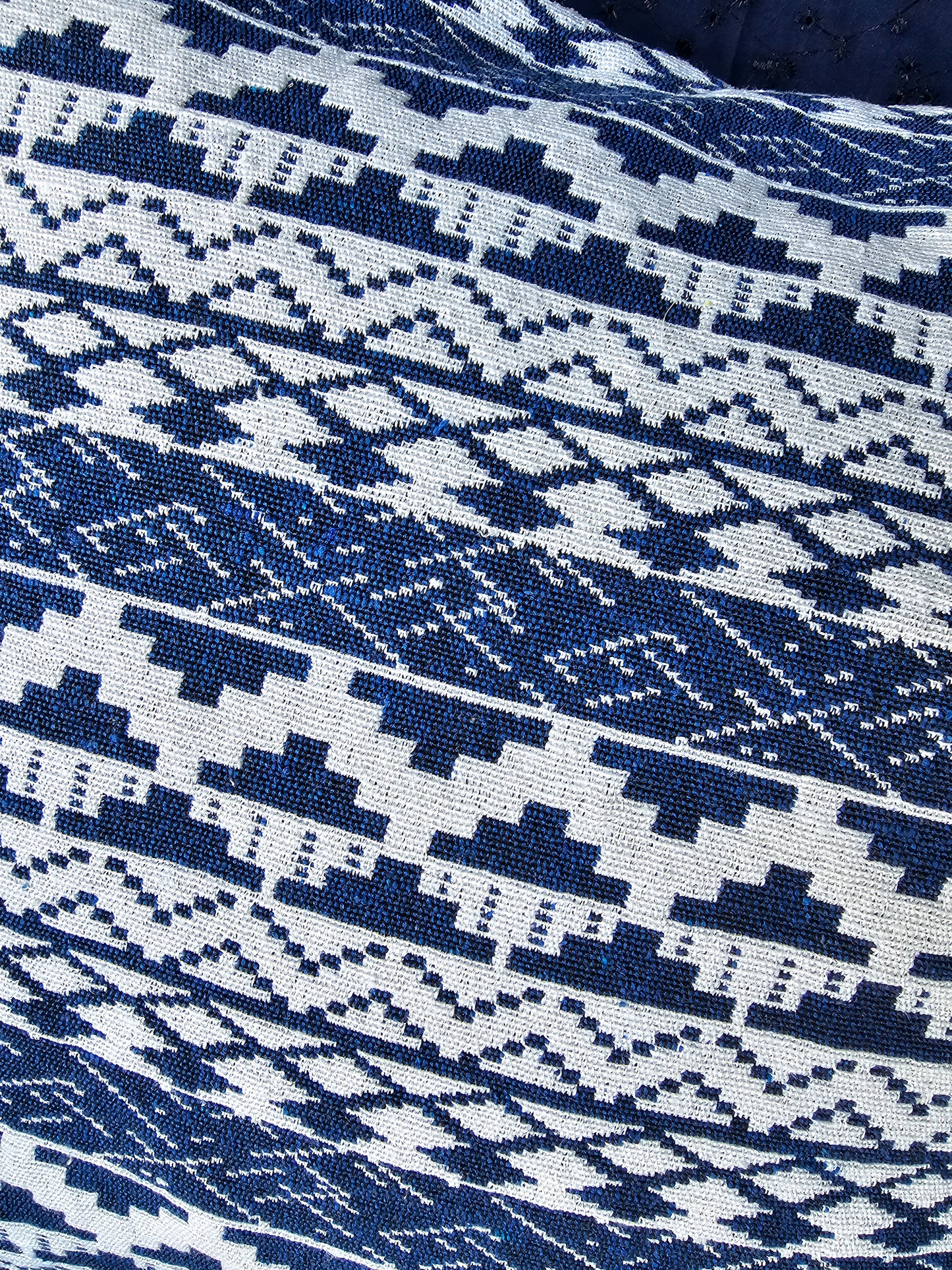Handloom Cotton Jacquard Cushion Cover | Blue & White Geometric Pattern Throw Pillow