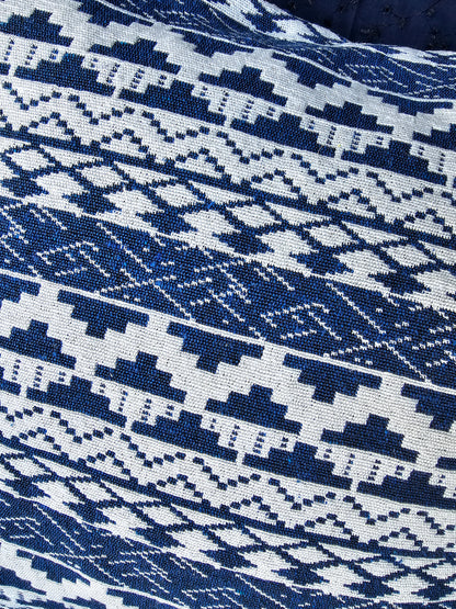 Handloom Cotton Jacquard Cushion Cover | Blue & White Geometric Pattern Throw Pillow