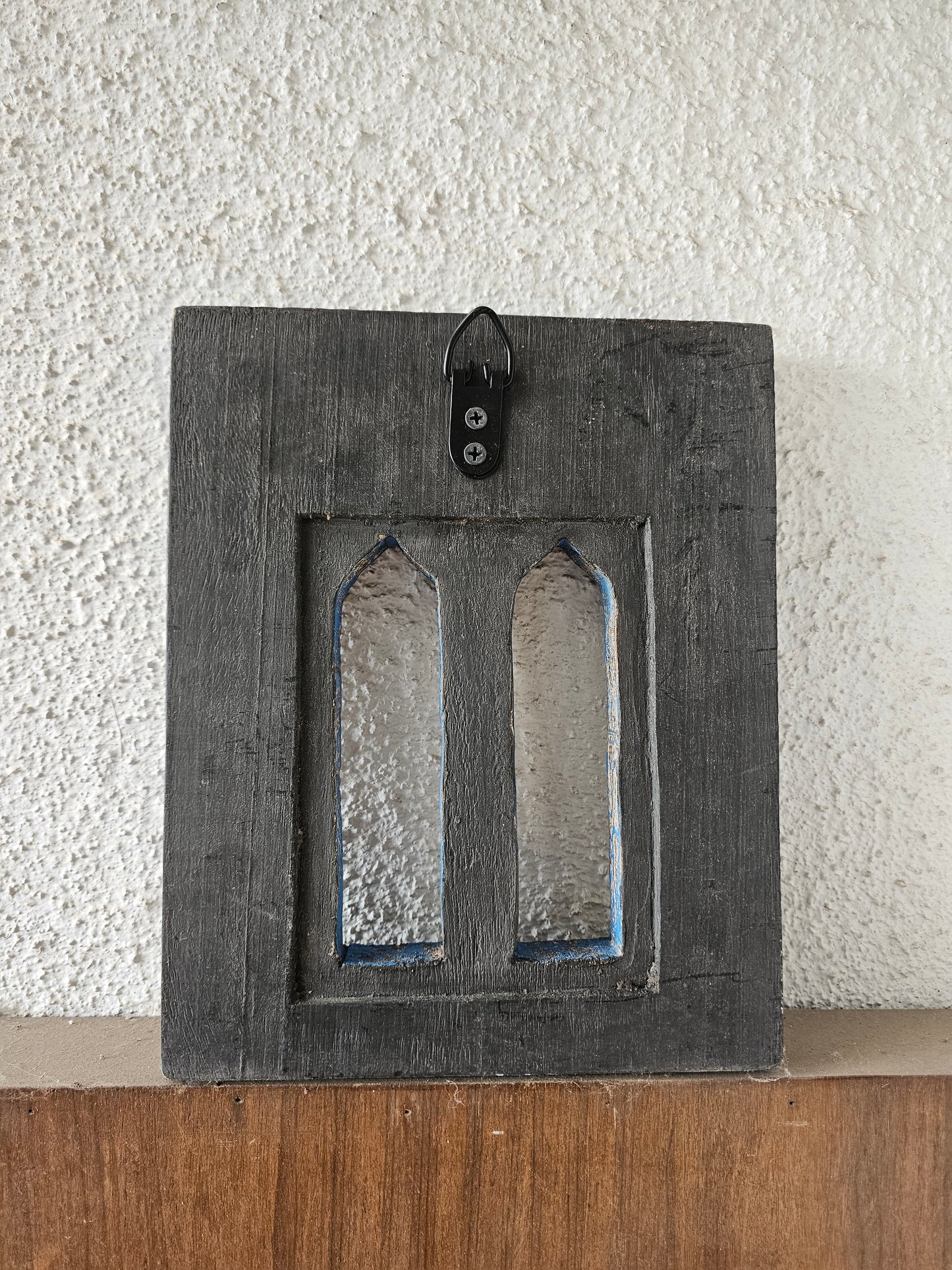 Vintage Blue Hand-Carved Wooden Jharokha | Traditional Rajasthani Wall Hanging Window Frame