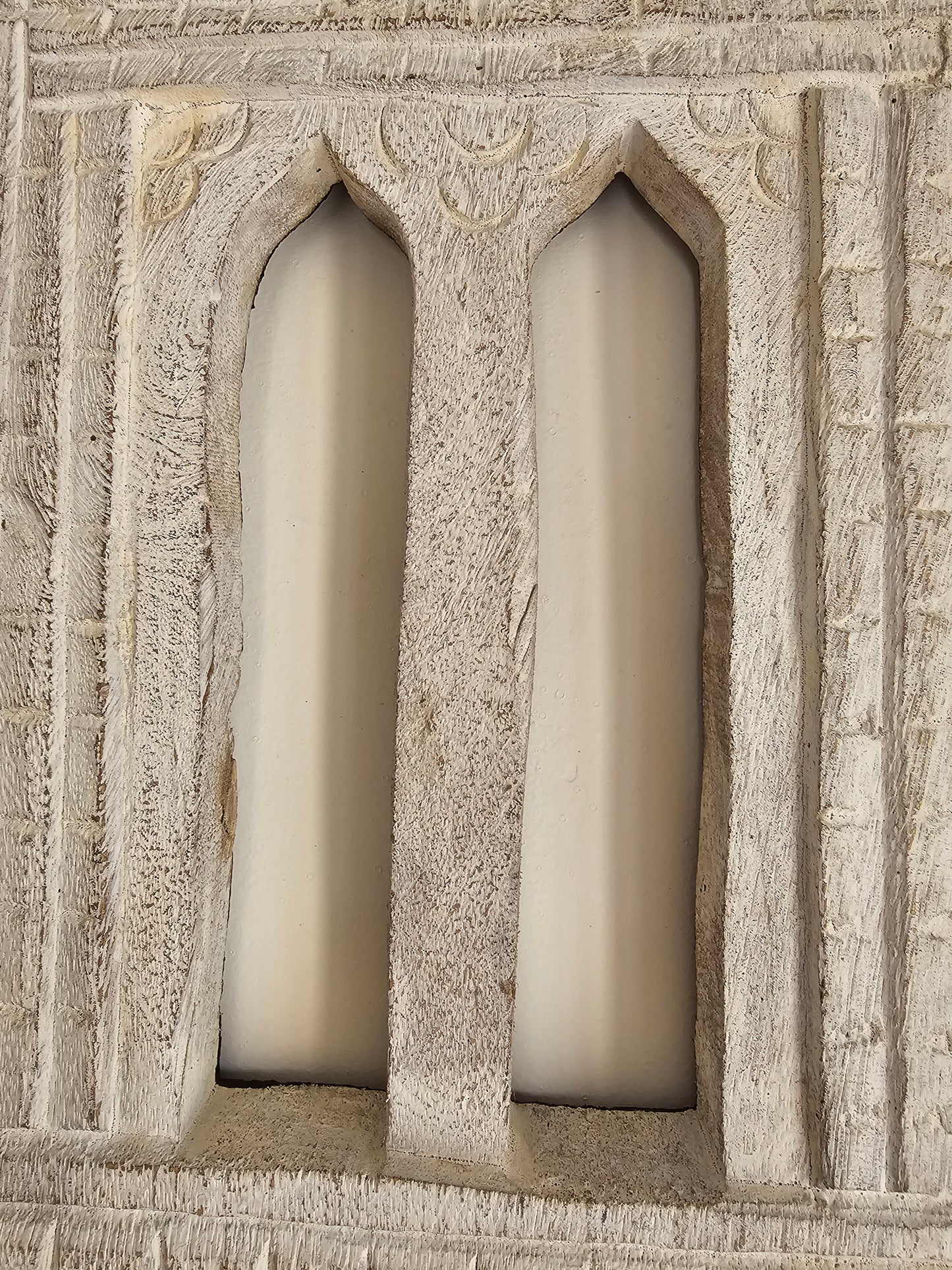 Vintage White Hand-Carved Wooden Jharokha | Traditional Rajasthani Wall Hanging Window Frame