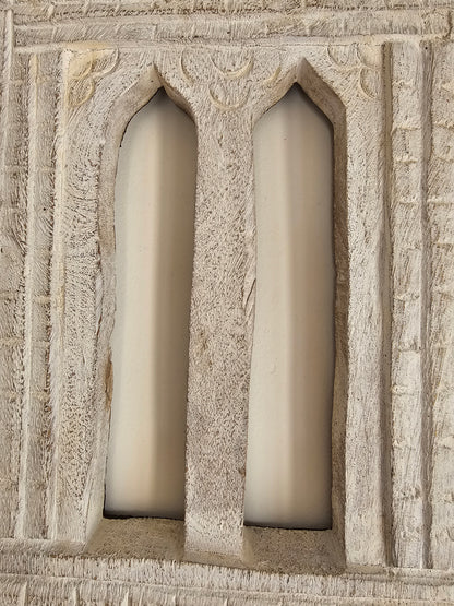 Vintage White Hand-Carved Wooden Jharokha | Traditional Rajasthani Wall Hanging Window Frame