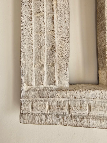 Vintage White Hand-Carved Wooden Jharokha | Traditional Rajasthani Wall Hanging Window Frame