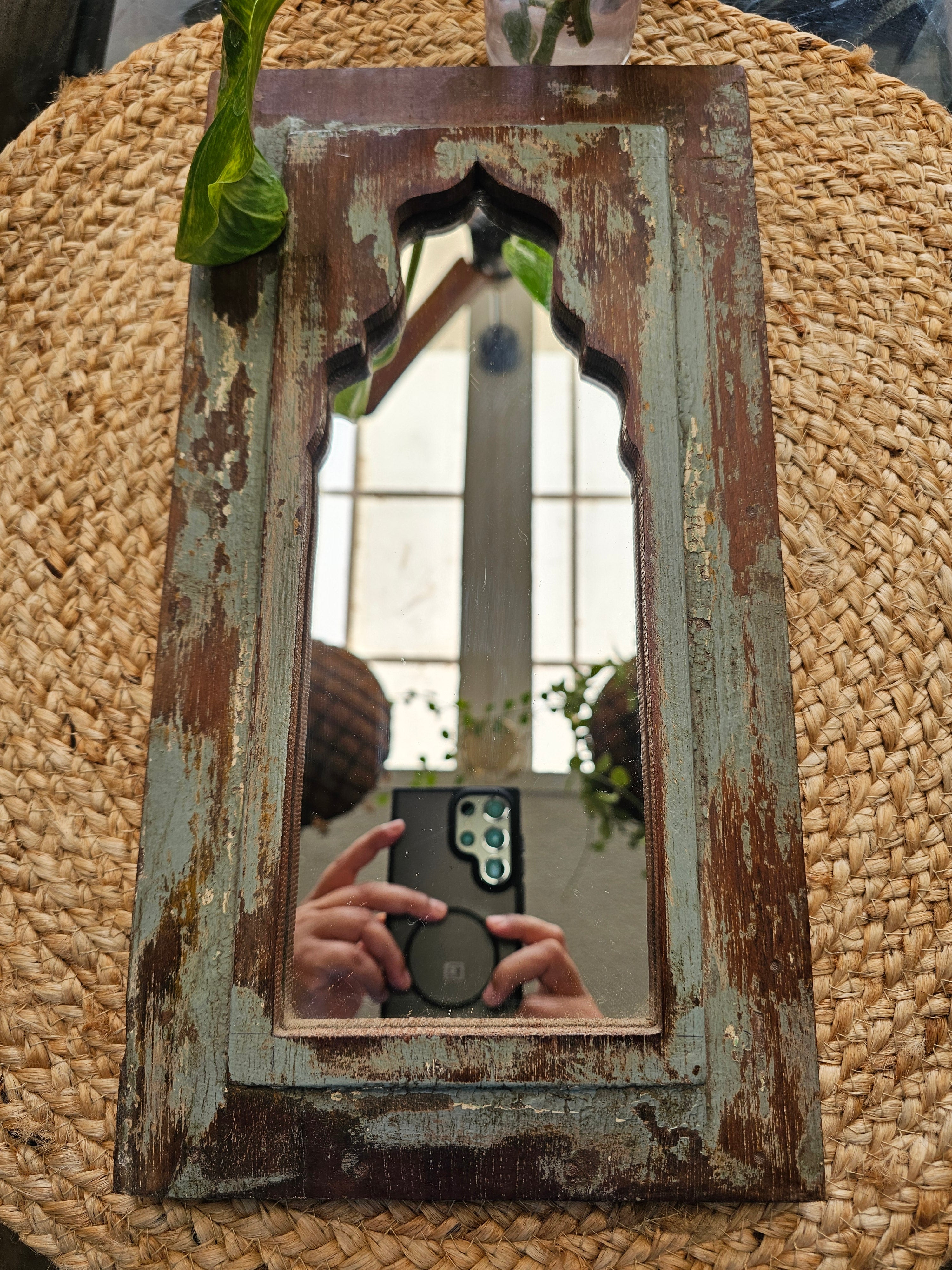 Handcrafted Wooden Vintage Window Mirror Jharokha | Assorted Colors & Sizes Wall Hanging