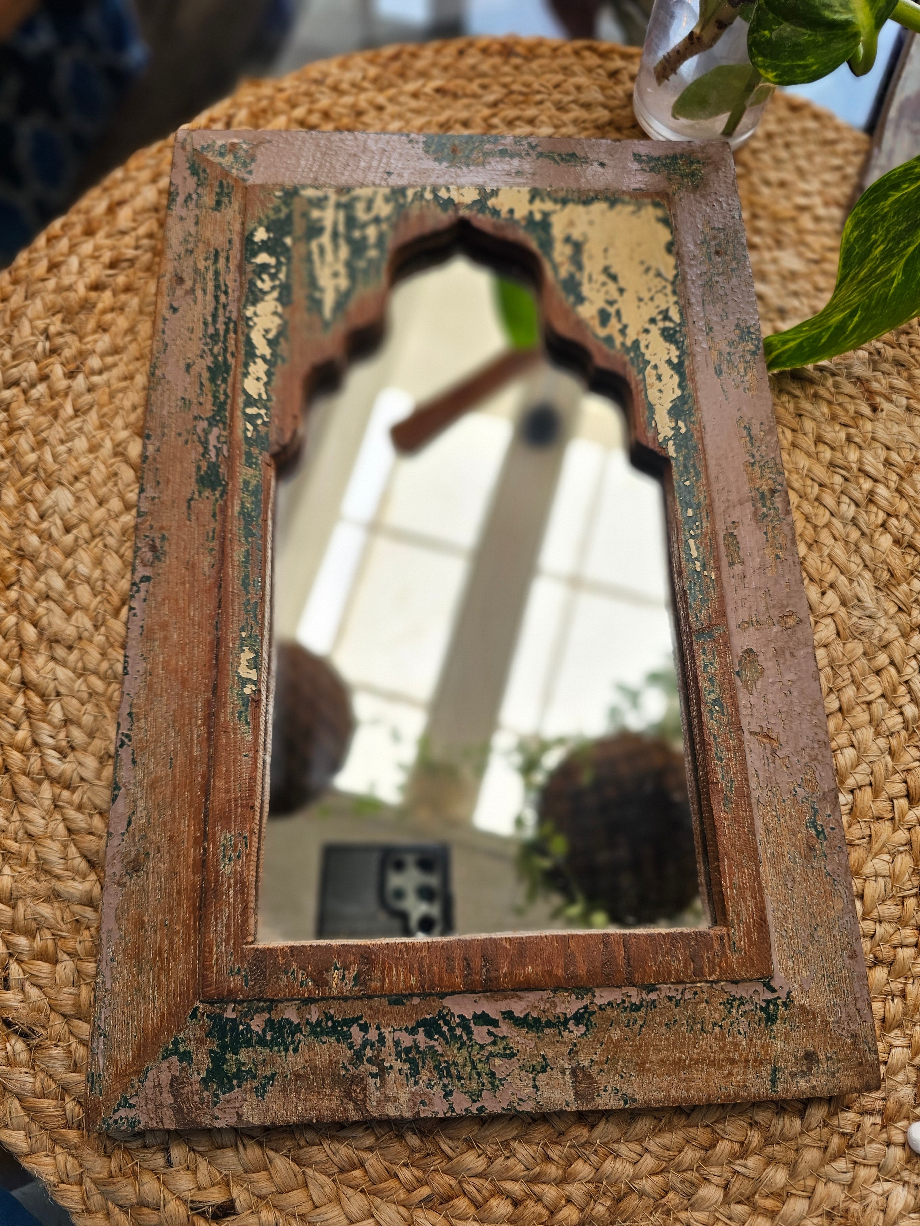 Handcrafted Wooden Vintage Window Mirror Jharokha | Assorted Colors & Sizes Wall Hanging