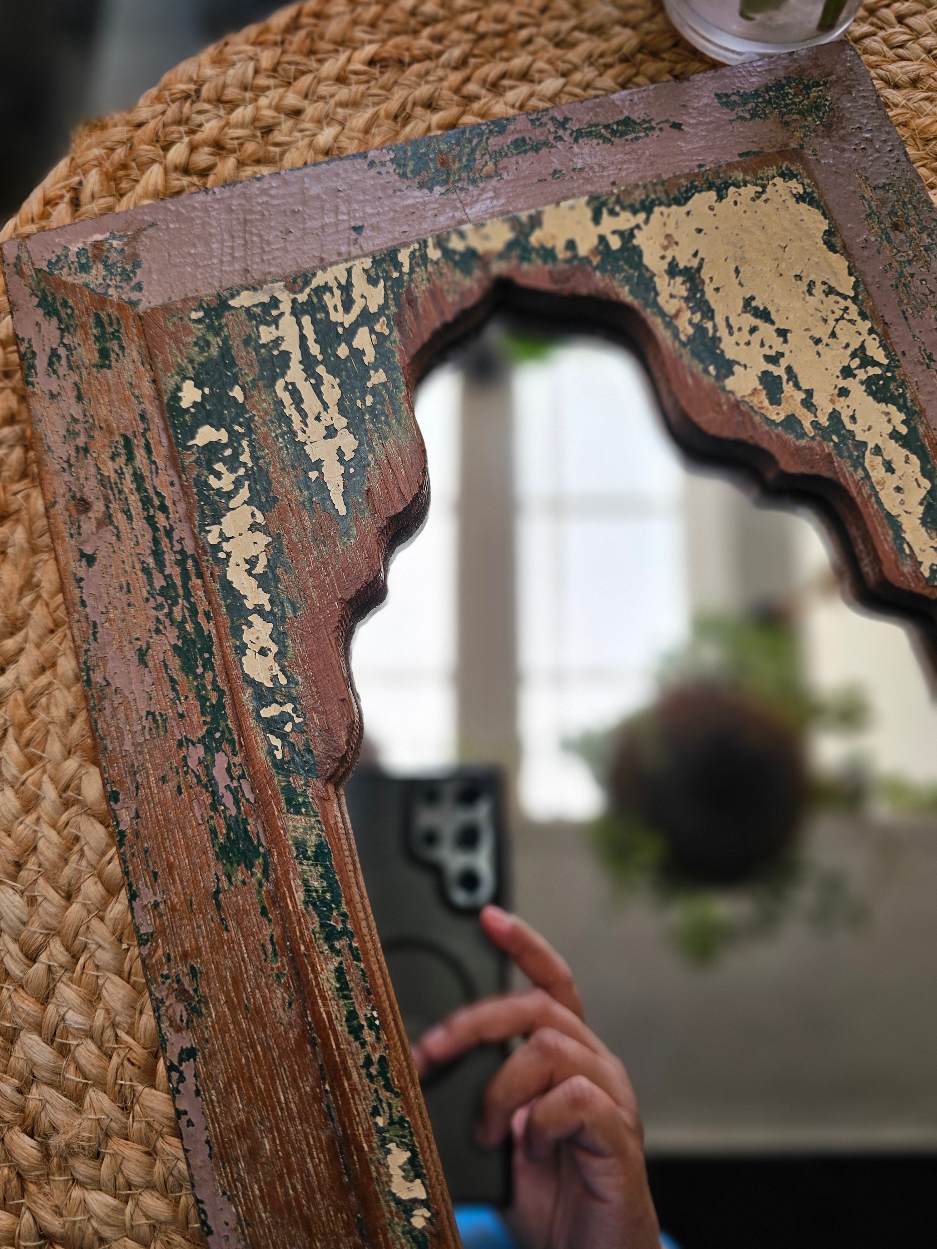Handcrafted Wooden Vintage Window Mirror Jharokha | Assorted Colors & Sizes Wall Hanging