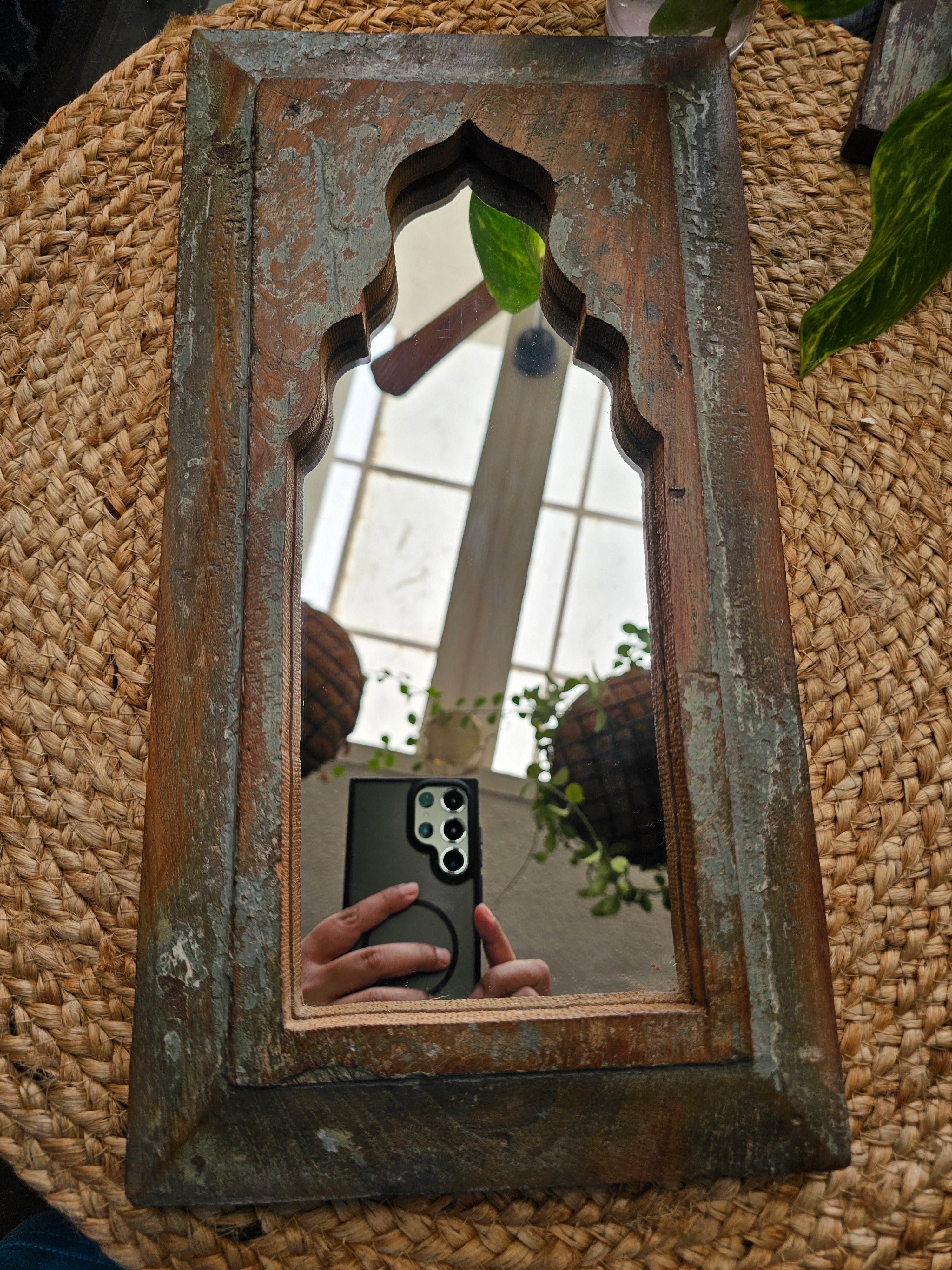 Handcrafted Wooden Vintage Window Mirror Jharokha | Assorted Colors & Sizes Wall Hanging