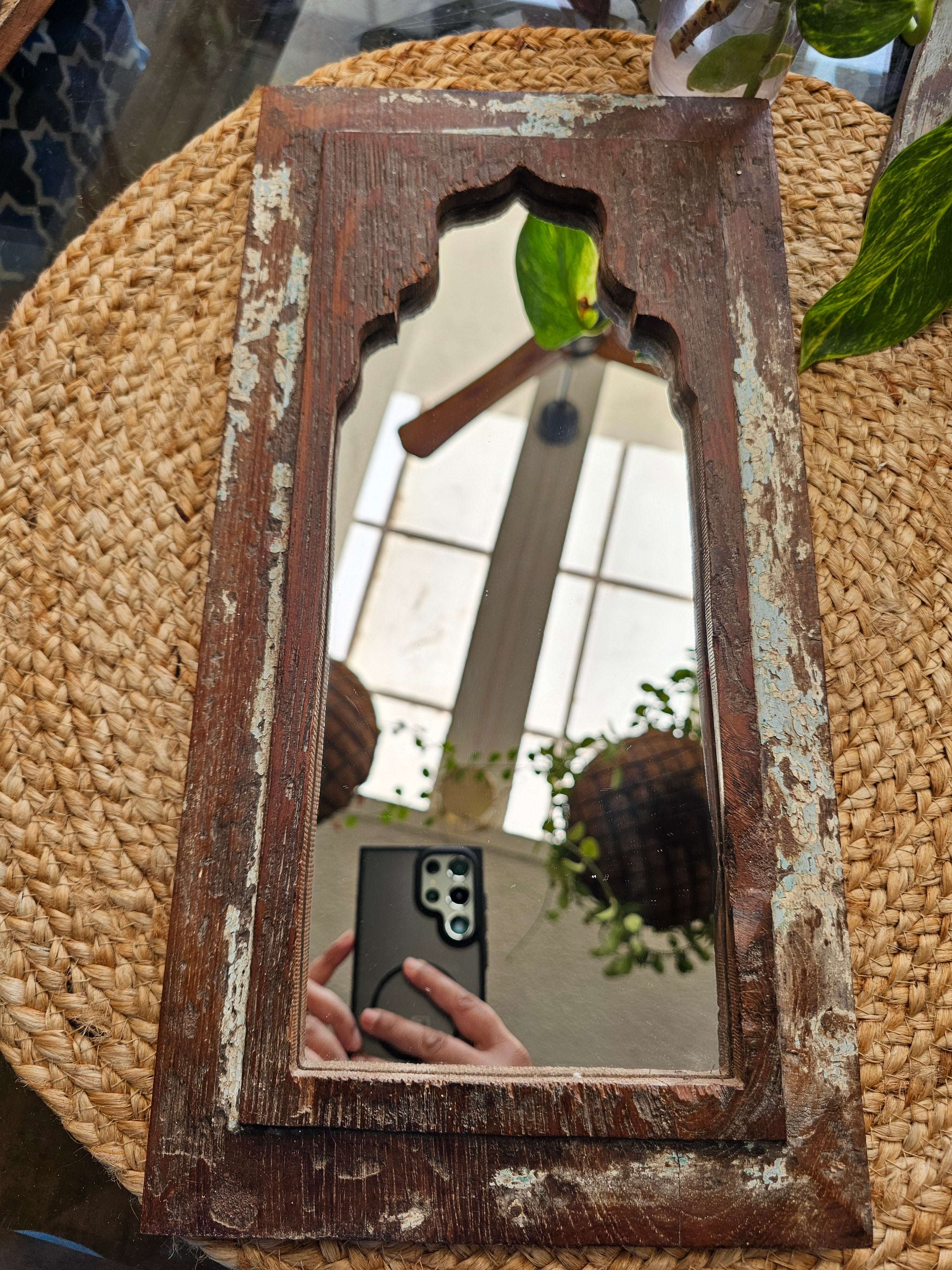 Handcrafted Wooden Vintage Window Mirror Jharokha | Assorted Colors & Sizes Wall Hanging