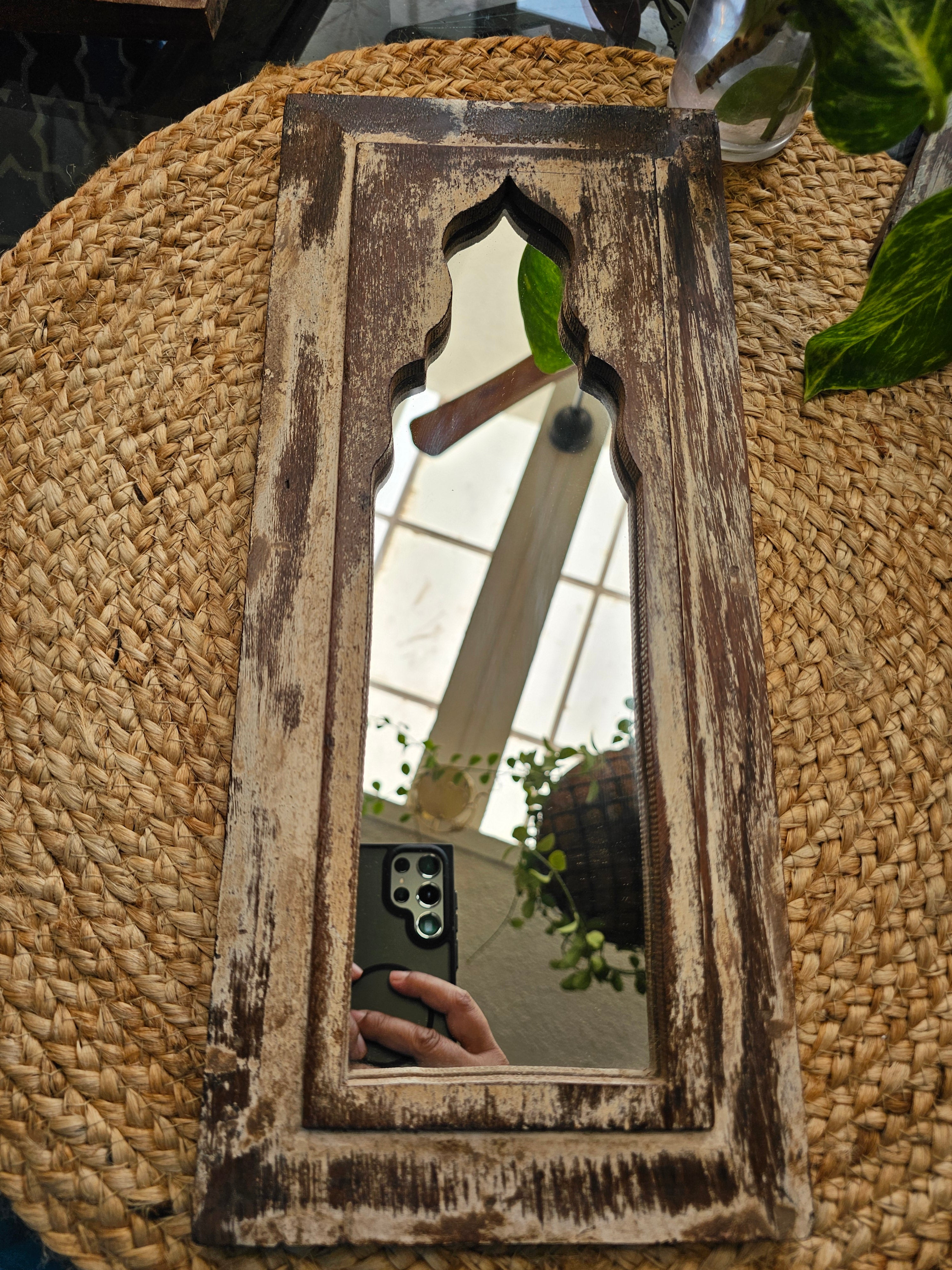 Handcrafted Wooden Vintage Window Mirror Jharokha | Assorted Colors & Sizes Wall Hanging