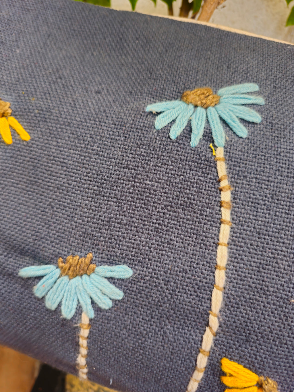 Hand Embroidered Wind bloom Cushion Cover | Bespoke artisan crafted handloom Navy Blue Cotton