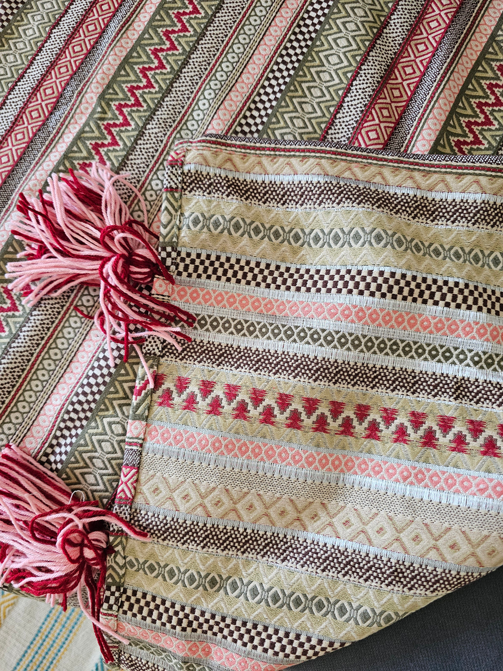 Boho Striped Jacquard Cotton Sofa Throw Cover | Textured Aztec Geometric Couch Protector with Tassels