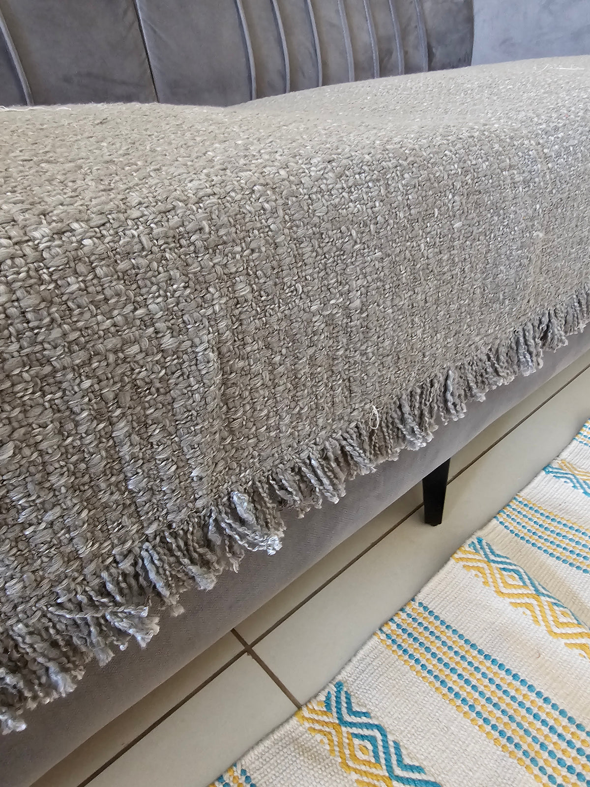 Charcoal Handwoven Thick Cotton Sofa Cover | Heavyweight Textured Seat Runner
