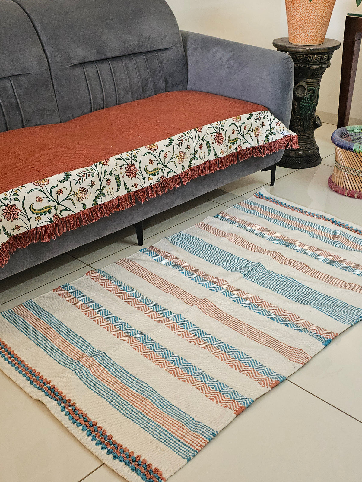 Terracotta Jute Cotton Sofa Cover | orange Floral patch work with fridge