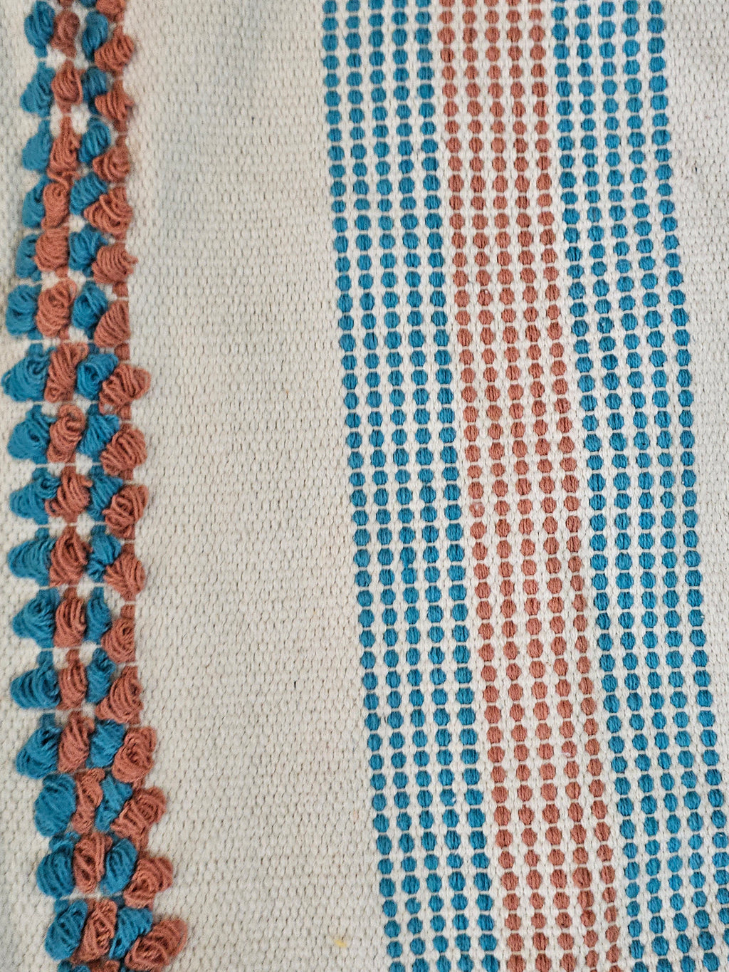 Handtufted Cotton Accent Rug | Off-White Floor Mat with Blue and Red Tufted Details