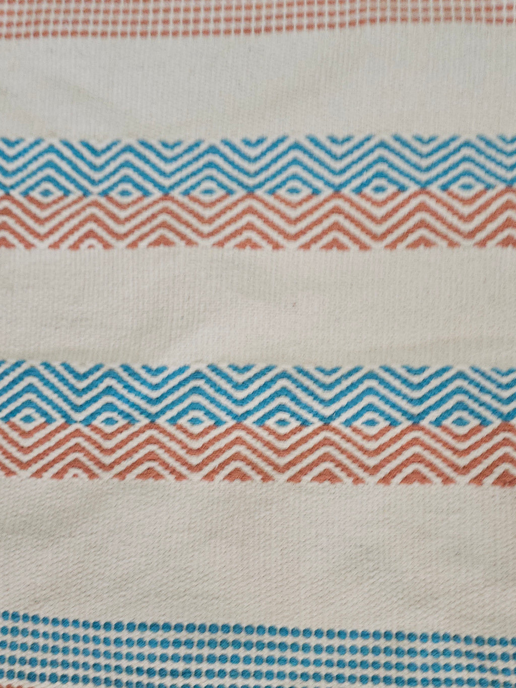 Handtufted Cotton Accent Rug | Off-White Floor Mat with Blue and Red Tufted Details