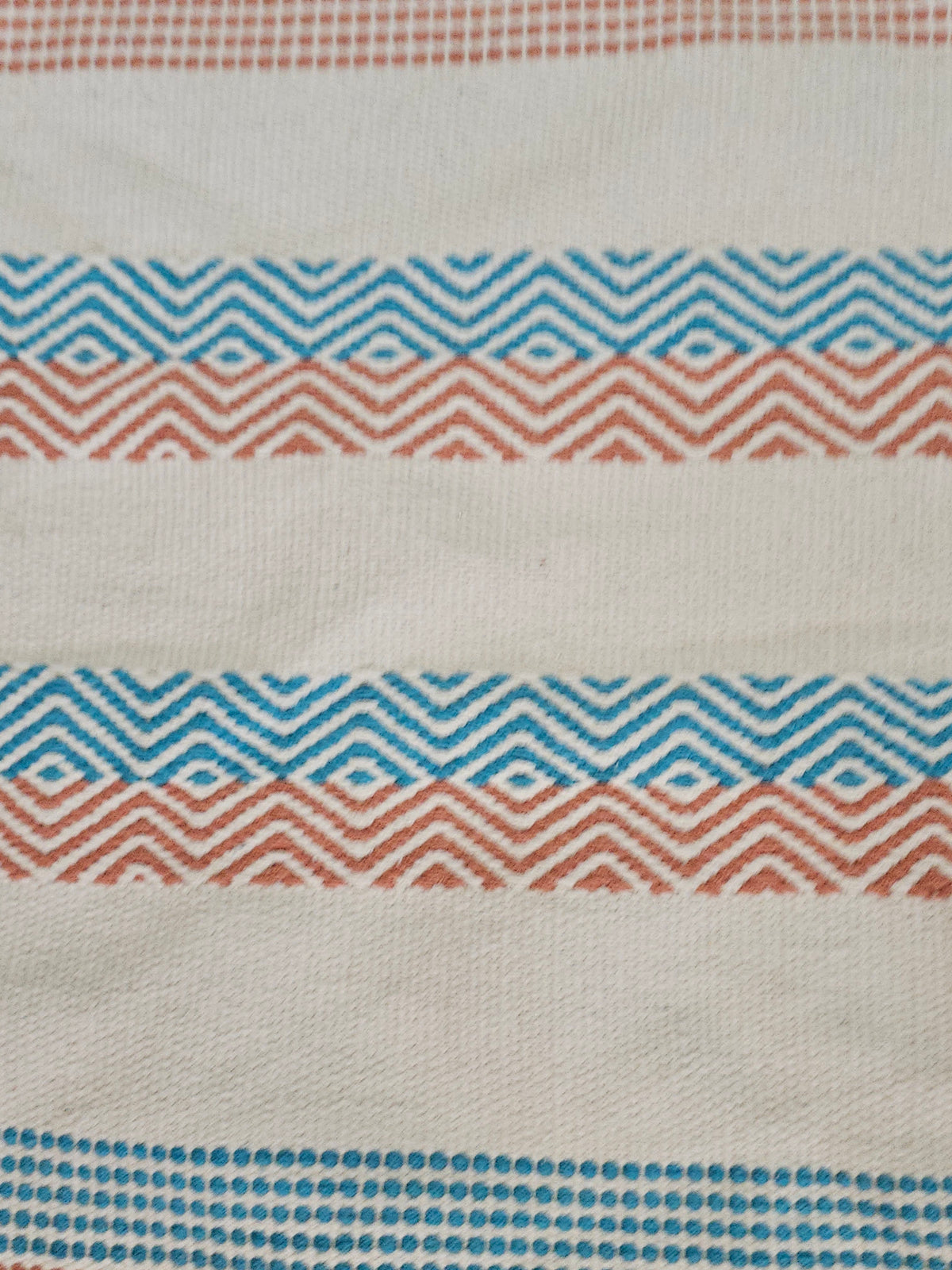 Handtufted Cotton Accent Rug | Off-White Floor Mat with Blue and Red Tufted Details