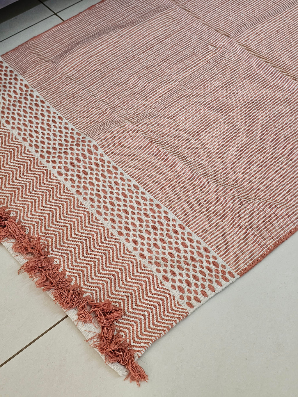 Multiple Sizes | Varsaca Geometric Flatweave Handwoven Cotton Rug | Terracotta, Rust & Cream Artisanal Runner