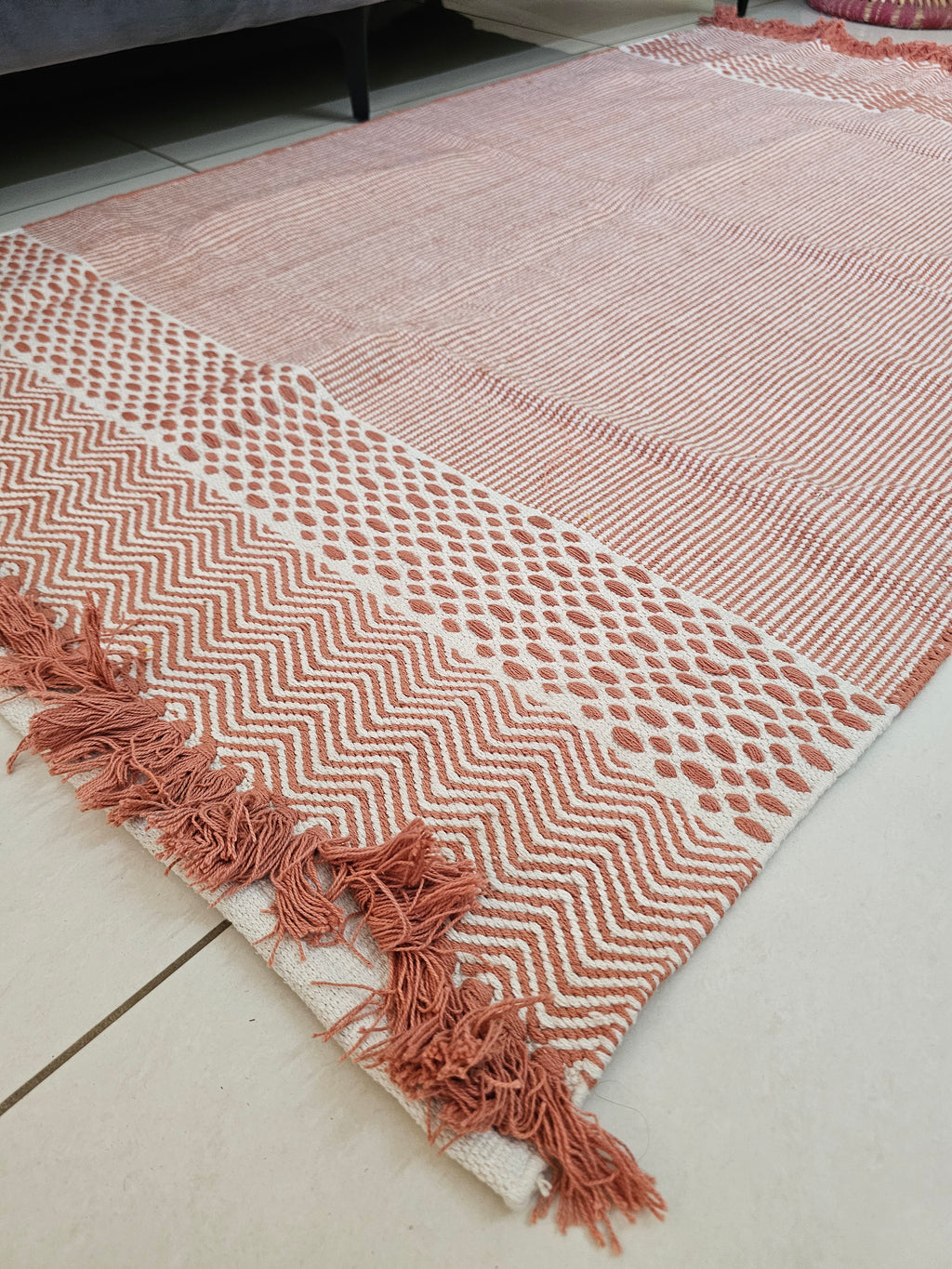 Multiple Sizes | Varsaca Geometric Flatweave Handwoven Cotton Rug | Terracotta, Rust & Cream Artisanal Runner