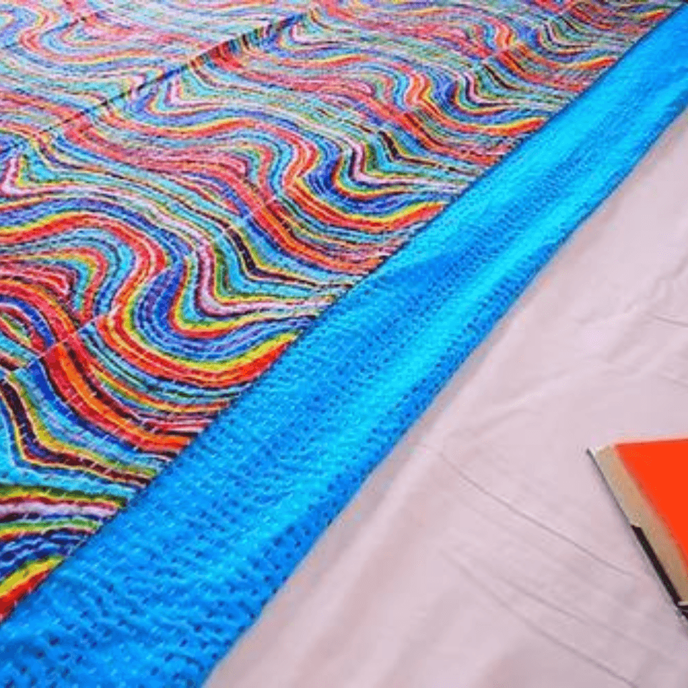 Rainbow Kantha Work  King Size Bed Cover