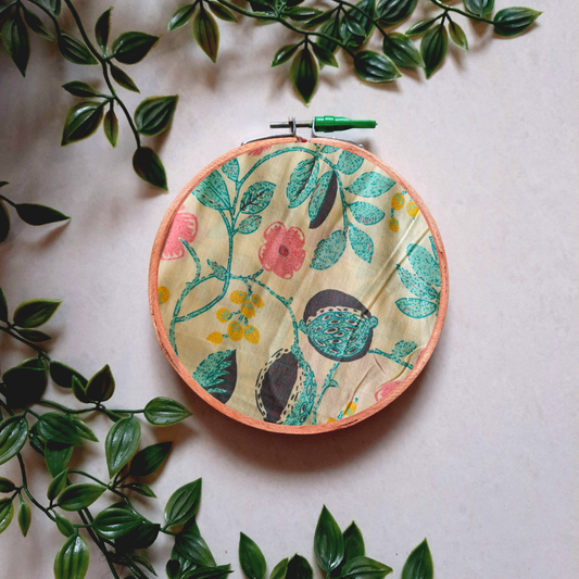 Pink and Sky Blue Floral Embroidery Hoop | Upcycled Fabric | Handmade Wall Decor