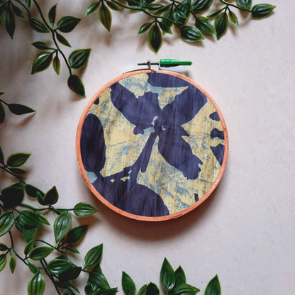 Indigo Blue Abstract Print Embroidery Hoop | Upcycled Fabric | Handmade Wall Decor