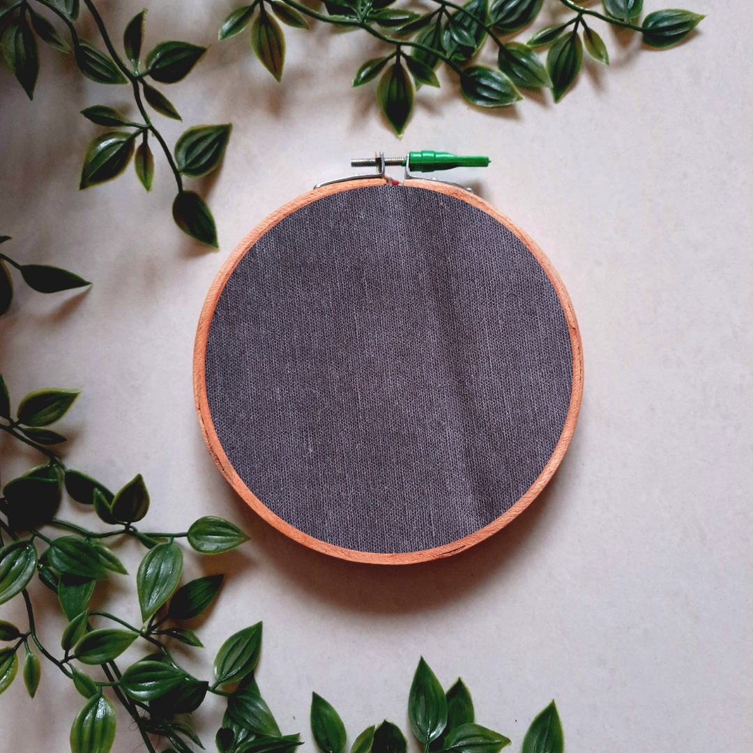 Solid Ash Grey Cotton Embroidery Hoop Wall Decor | Upcycled Fabric | Versatile Design