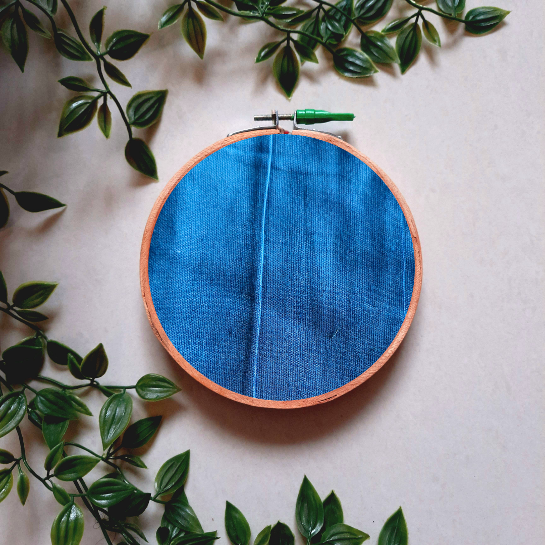 Solid Blue Cotton Embroidery Hoop Wall Decor | Upcycled Fabric | Versatile Design