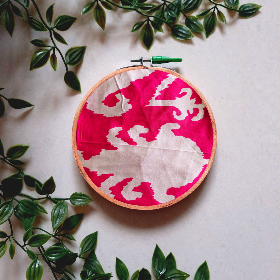 Pink Abstract Floral Embroidery Hoop Wall Decor | Upcycled Fabric | Handmade