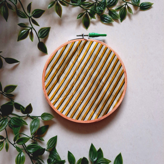 Yellow and White Striped Embroidery Hoop | Upcycled Fabric | Handmade Wall Decor