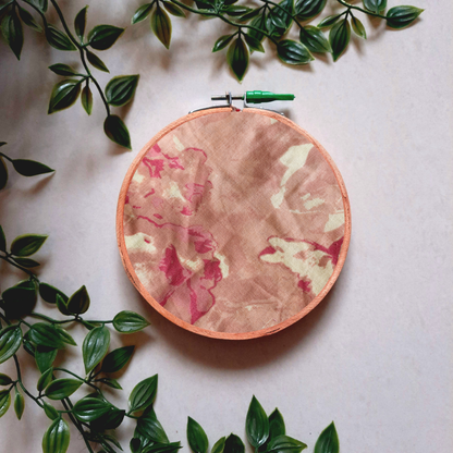 Peach Abstract Print Embroidery Hoop | Upcycled Fabric | Handmade Wall Art