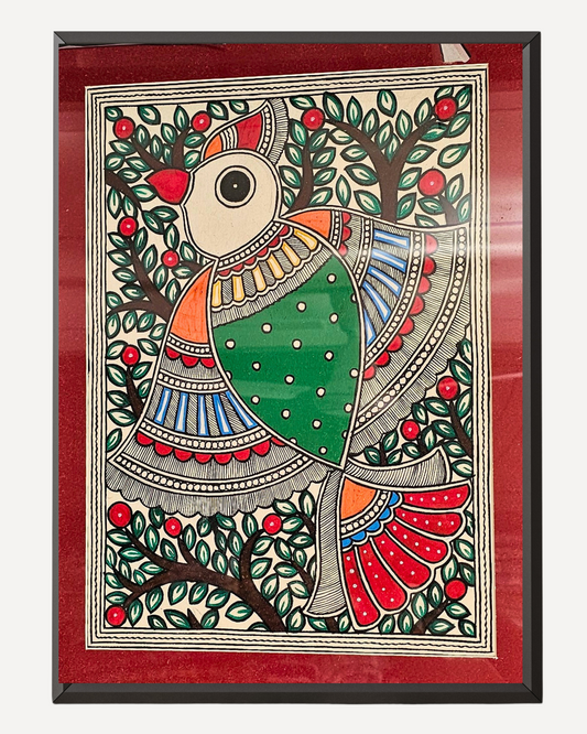 Madhubani Hand-Painted Wall Frame – Bird Folk Art