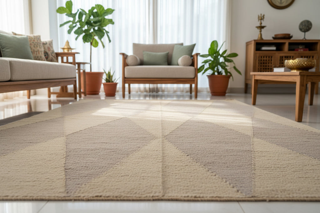 6.5 x 5 ft Geometric patterned woollen rug 