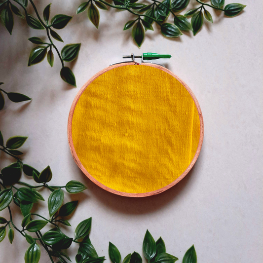 Solid Yellow Cotton Embroidery Hoop Wall Decor | Upcycled Fabric | Versatile Design