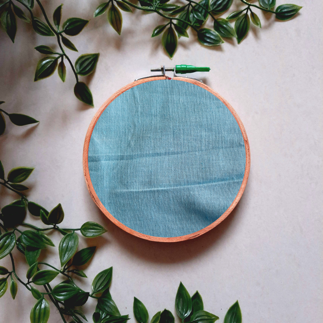 Solid Light Blue Cotton Embroidery Hoop Wall Decor | Upcycled Fabric | Versatile Design