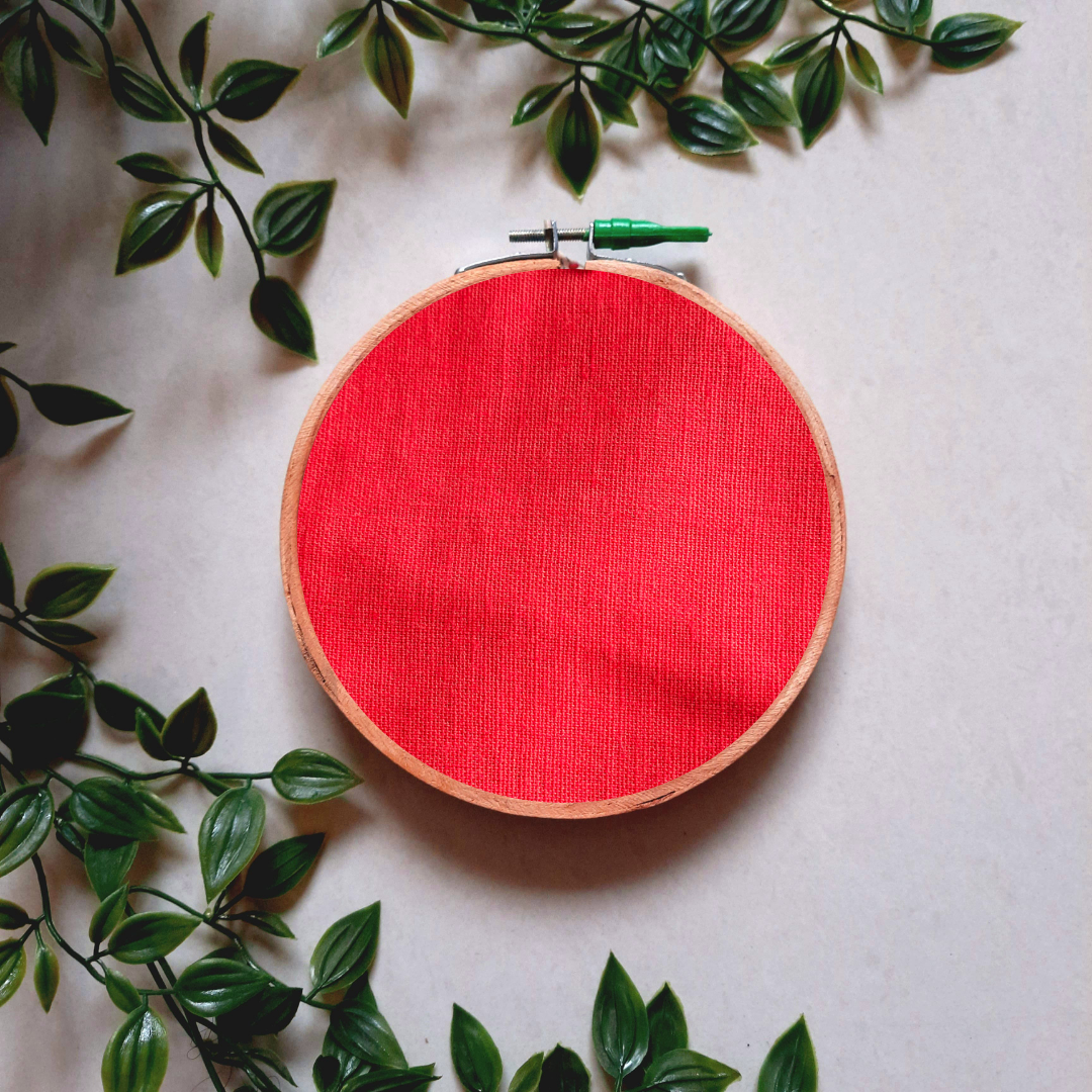 Solid Red Cotton Embroidery Hoop Wall Decor | Upcycled Fabric | Versatile Design