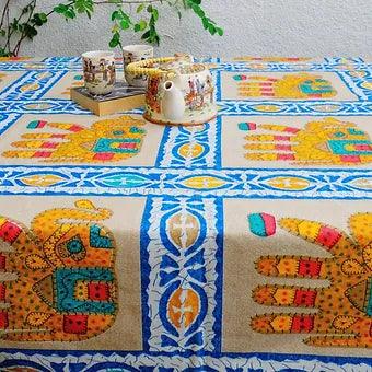 Hand Block Printed Pure Cotton Table Cover with Elephant Print