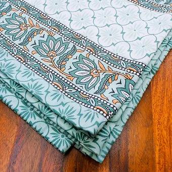 Hand Block Printed Cotton Table Cover with Lotus Pattern Mughal Print