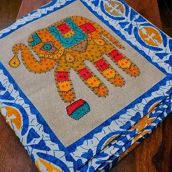 Hand Block Printed Pure Cotton Table Cover with Elephant Print