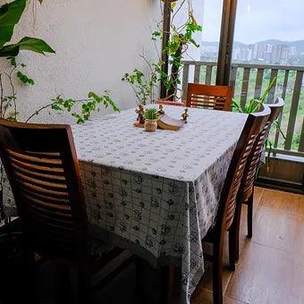 Hand Block Printed Grey Cotton Table Cover with Rose Motifs