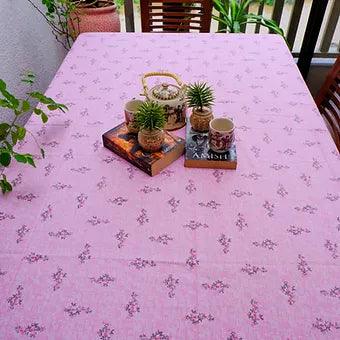 Pink Floral Printed Pure Cotton Table Cover with Small Motifs